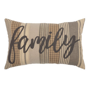 VHC Brands Farmhouse Bedding Miller Farm Charcoal Cotton Stenciled Chambray Text Rectangle Cover Insert Pillow Red Country