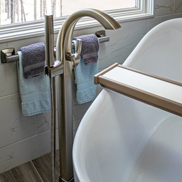 Siteline White Vanity, Barrier Free Walk-in Shower and Free Standing Tub