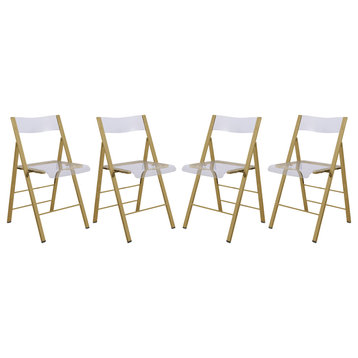 Menno Modern Acrylic Gold Base Folding Chair, Set of 4, Clear, MFG15CL4