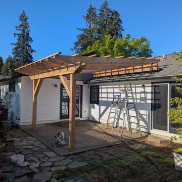 Cedar Patio Cover with Polycarbonate Roof and Matching Deck