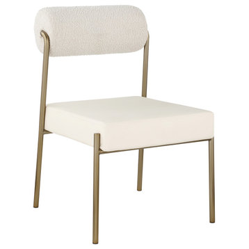 Carly Faux Leather/Boucle Fabric Upholstered Dining Chair, Cream