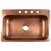 Angelico Copper 33" Single Bowl Drop-In Kitchen Sink with 4 Holes