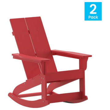 Finn Set of 2 Outdoor Rocking Adirondack Chair-Rust Resistant Hardware, Red