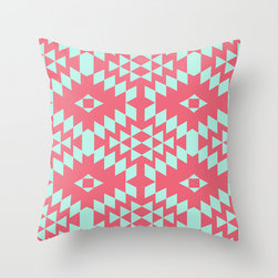 Aztec-Inspired Pattern Teal & Pink Throw Pillow by Danielle Bourland - Decorative Pillows