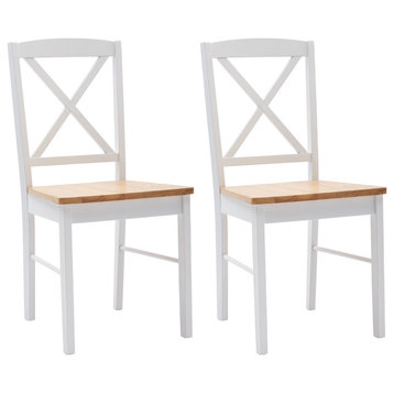 Set of 2 Cross Back Wood Chairs, Naturalseat/White Base