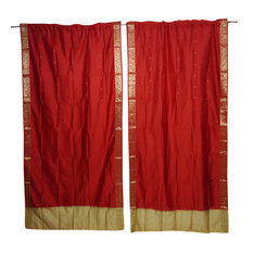 Mogul Interior - 2 Red Sheer Sari Panel Rod Pocket Curtain Window Treatment Door Drapes 84x44 - Curtains