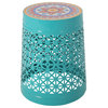 Miller Indoor Lace Cut Side Table With Tile Top, Teal/Multi-Color