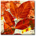 Ready2HangArt - Fall Ink XIII, Canvas Wall Art, 16"x16" - Charred red leaves waft in the illusion of pumpkin spice while they lay daintily on a frayed abstract ground of auburn, blonde, and grey; shadowing elements adding a mysterious appeal in 'Fall Ink XIII'. Handcrafted in the U.S.A., this gallery wrapped canvas art arrives ready to hang on your wall. Refine your space with an art piece from Ready2HangArt's Fall Ink collection, which will effortlessly bring a warm essence of autumn to any style of decor.