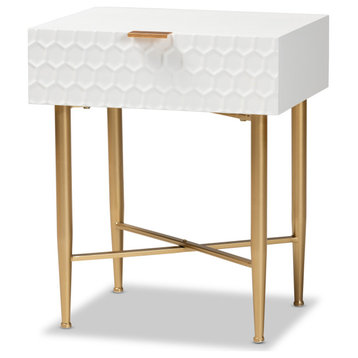 Carr Glam White and Gold 1-Drawer Nightstand