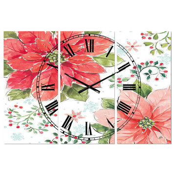 Country Flower Snowflakes Iii Traditional 3 Panels Metal Clock