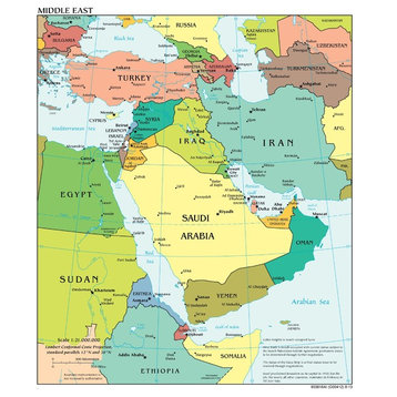 Middle East Map, Political, Peel & Stick Removable Wall Decal