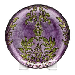 belle & June - Damask Canape Plate Purple and Green-Set of 4 - Salad And Dessert Plates