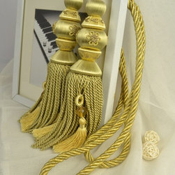 7 Colors QYM16 Faux Silk Curtain Tassel Tie Backs in Gray in Yellow Color - Window Treatment Accessories