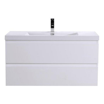 MOB 42" Wall Mounted Vanity With Reinforced Acrylic Sink, High Gloss White