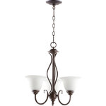 Quorum - Quorum Spencer 3-Light Chandelier, Oiled Bronze With Satin Opal - This Spencer 3-LT Chandelier from Quorum has a finish of Oiled Bronze w/ Satin Opal and fits in well with any Transitional style decor.