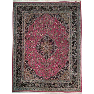 Consigned, Persian Rug, Rose Red, 10'x13', Handmade Wool Mashad
