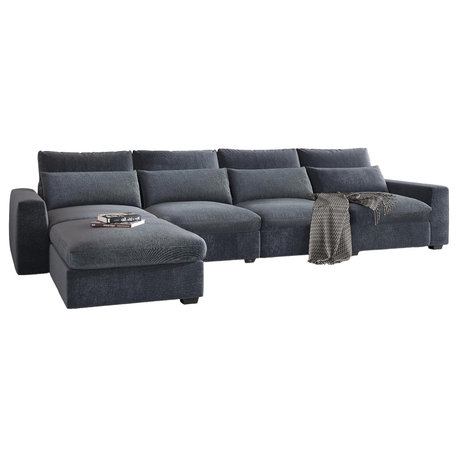 Oversized Sectional Sofa, Linen Upholstered Seat With Cushioned Back, Dark Gray