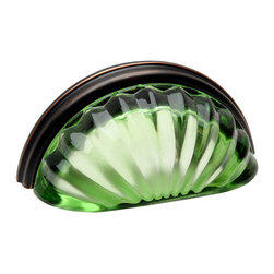 Cosmas - Cosmas Oil Rubbed Bronze With Emerald Glass Cabinet Cup Pull, Set of 10 - Cabinet And Drawer Handle Pulls
