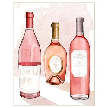 Paris Drinks Pink Red Watercolor Painting, 10"x15", Wood Art