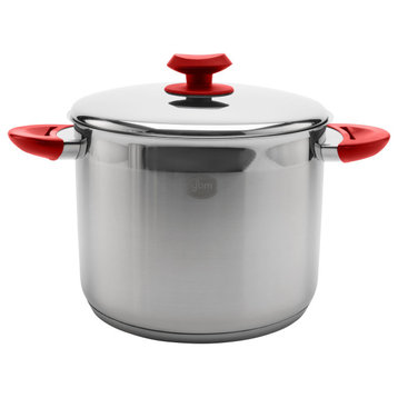 YBM Home 18/10 Stainless Steel Stock Pot, Induction Compatible, Red, 9 Quart
