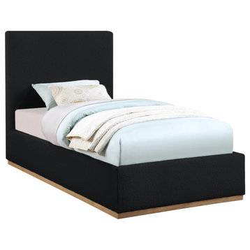 Monaco Boucle Fabric Upholstered Bed, Black, Twin