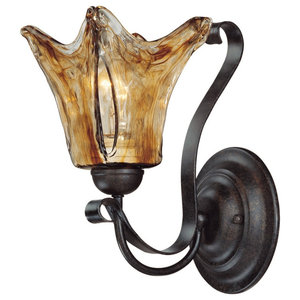 Scroll Wall Mount Sconce 24H Light Bubble Glass Tuscan Old World Rustic Lamp 