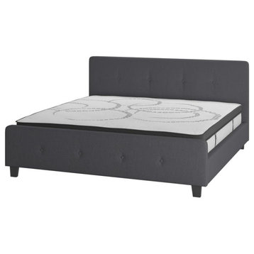 Tribeca King Size Tufted Upholstered Platform Bed in Dark Gray Fabric with...