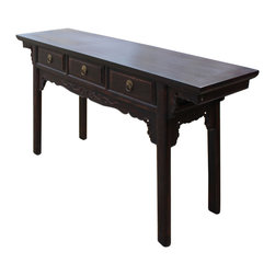 Chinese Oriental Brown Ru Yi Drawers Altar Foyer Side Console Table - Console Tables