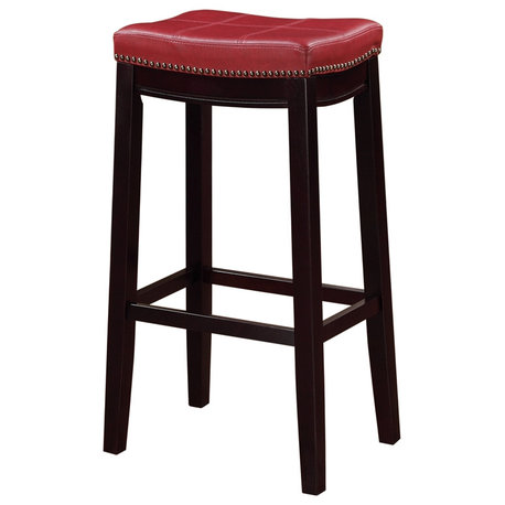 Claridge Red Bar Stool 30", Dark Brown Red Faux Leather