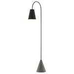 Currey & Company - Lotz Floor Lamp - The Lotz Floor Lamp in the shape of a shepherd's crook is made of wrought iron in a black iron finish. The weighty base is made of polished concrete. A refined design note that brings its illumination greater brilliance is the interior of the shade that is covered in a silver leaf finish.