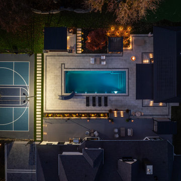 Backyard Pool, Sport Court, Cabana and Nighttime Landscape Lighting Project