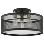 Livex Lighting - Livex Lighting 3 Light Steel Semi Flush Mount With Black Finish 46219-04 - The Industro collection has a clean, crisp look and contemporary appeal. This three-light large semi-flush has a black finish with brushed nickel finish accents and a sleek stainless steel mesh shade. Will adapt well in the hallway, bathroom, kitchen and bedroom tastefully elevating your style.