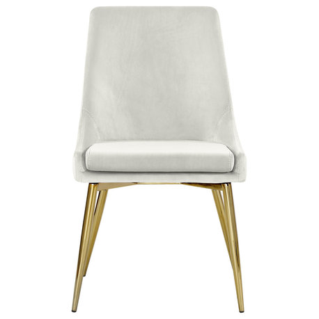 The Draper Dining Chair, Velvet, Set of 2, Cream, Gold Base