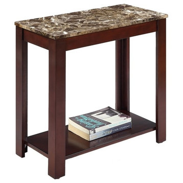 24" Traditional Dark Cherry With Marble Print Style Side/End Table