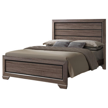 Jardena Panel Bed, King, Brown Wood, Modern , Headboard, Footboard, Rails, Slats