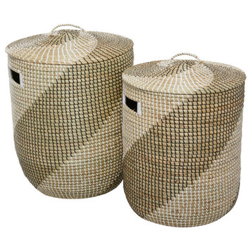 Contemporary Brown Seagrass Storage Basket Set 560765