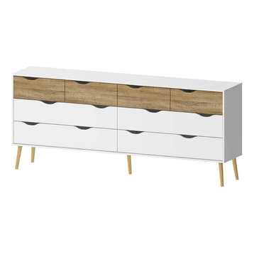 Pemberly Row Modern Wood 8 Drawer Double Dresser in White and Oak