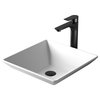 Karran White Acrylic 16" Square Vessel Sink With Faucet Kit, Matte Black