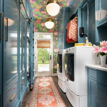 Blue Galley Style Laundry Room