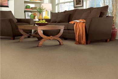 Living room - traditional carpeted living room idea in Indianapolis with beige walls, no fireplace and no tv