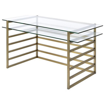 ACME Shona Glass Rectangular Top 1-Shelf Desk in Antique Gold and Clear
