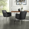 Fergo Dining Chair, Set of 2, Black Leather Pu, Arm Chair, Leg: Chrome