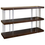 StyleCraft - Austin Console Three Tier Table Chestnut Brown Finish - Elevate your space with this clear acrylic and chestnut brown console - featuring three tiers for extra space. The shelves are made up of MDF with an elegant acacia wood veneer that has a wood grain textured look. The shelves are supported by six acrylic posts that measure 3. 15"W x . 39"D. Due to the production process, there may be minor variations in shape, size, color, and finish.