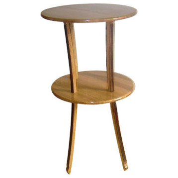 Reclaimed Oak Wood 2 Tiers Pedestal Table, 20"L x 20"W x 35"H
