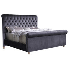 Marseille Upholstered Tufted Bed Gray Traditional Sleigh Beds