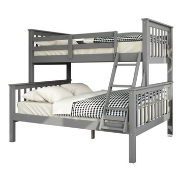 100% Solid Wood Mission Twin Over Full Bunk Bed, Gray