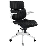 Ribbed Faux Leather Ergonomic Mid Back Office Chair, Black