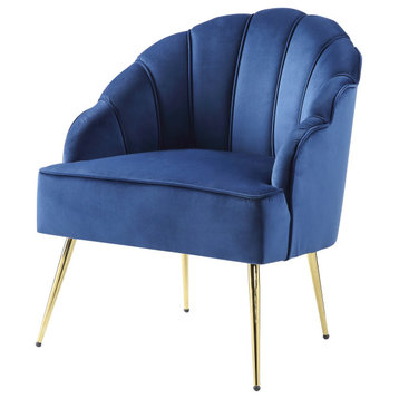 Naomi Velvet Wingback Accent Chair With Metal Legs, Blue