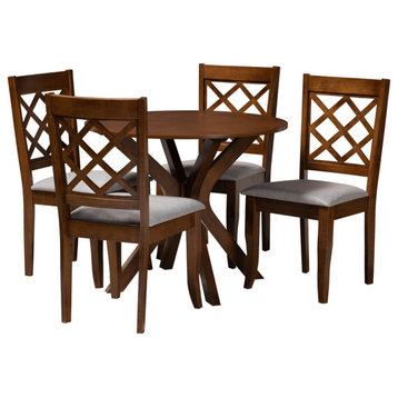 Connell Gray Upholstered and Walnut Brown Wood 5-Piece Dining Set