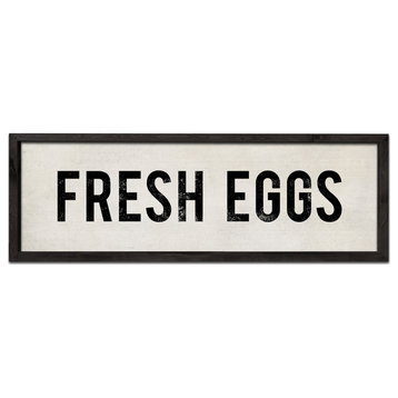 Vintage Style Fresh Eggs Wooden Farmhouse Sign, 12x36, Black Frame